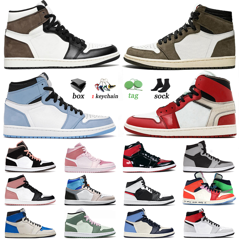 

With Box Jumpman 1 Retro Basketball Shoes 1s Men Women Jorden Off High University Blue Jordon Dark Mocha Mid Grey White Air Travis Scott Jor