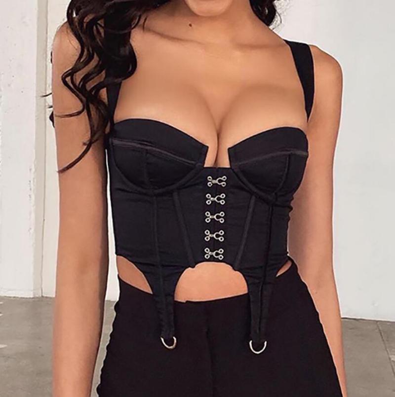 

Bustiers & Corsets Fashion Hook Corset Crop Tops Women Bodycon White Sexy Bustier Top Backless Zipper Tank Sleeveless Cropped Vest Q827, Black