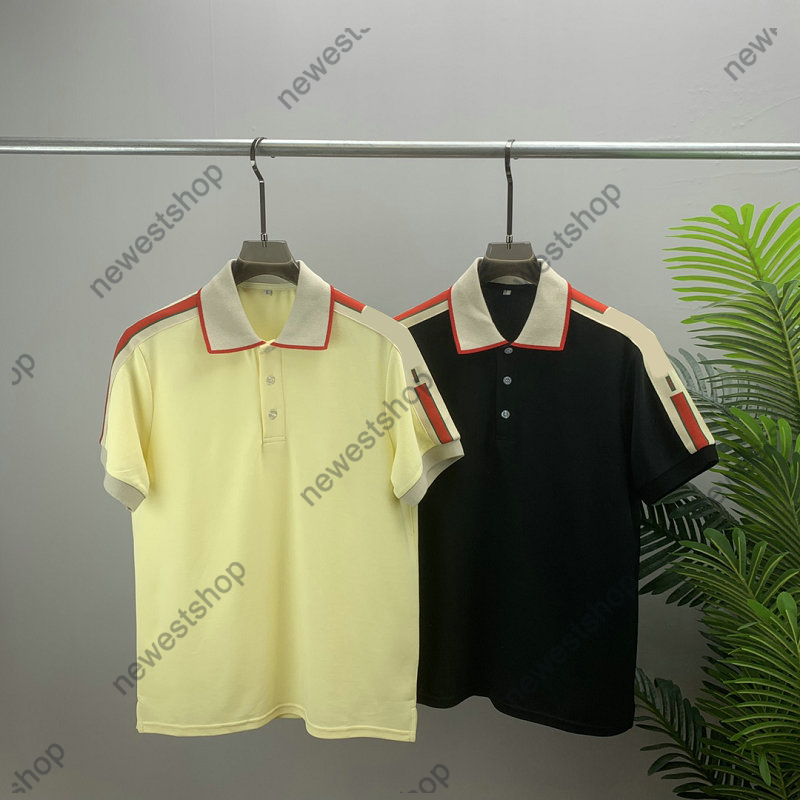 

2022 Summer Europe mens polos Luxury Men Sleeve letter print Casual t shirts womens stripe turn-down collar loose style clothing