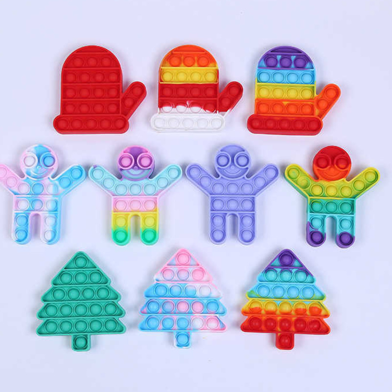 

Christmas Fidget Toys Push Bubble Silicone Tie Dye Xmas Children Santa Decompression Toy Rainbow Gloves Tree Kids Stress Reliever Party Decor G8351T1