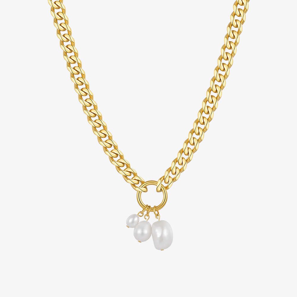 

ENFASHION Popular Natural Pearl Chunky Necklace Women Gold Color Choker Stainless Steel Collier Fashion Jewelry P213208