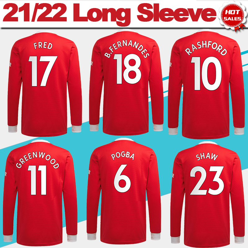 

Long Sleeve $25 SANCHO Home Red Soccer Jersey 2021/2022 #11 GREENWOOD #18 B.FERNANDES Men Adult Soccer Shirt 21/22 #10 RASHFORD #6 POGBA #8 MATA Football Jerseys Uniform, Home no patch