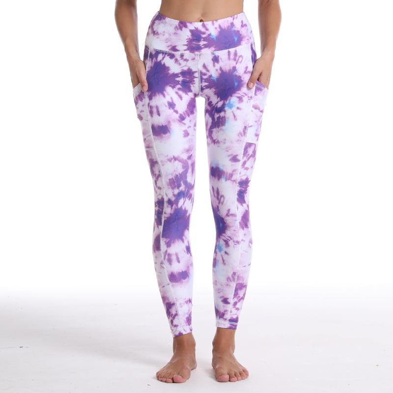

Yoga Outfit Tie Dye Printed Fitness Leggings With Pocket Pants Gym Clothing Sport Tights Women Slim High Waist Push Up Workout Running