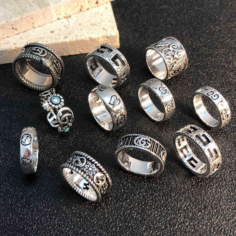 

Men's and women's ring fashion double G old Daisy skull love fearless spirit snake enamel couple rings