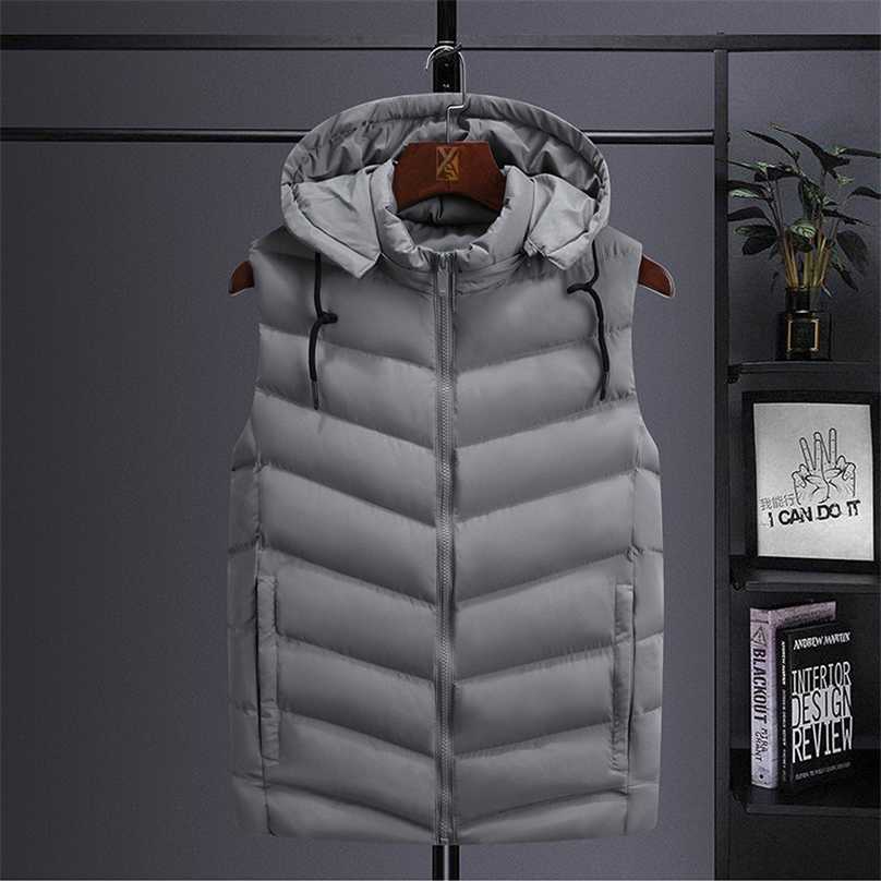 

Winter Men Warm Thick Vest Warm Sleeveless Jacket Casual Korean Streetwear Plus Size Thicken Hooded Waistcoat 6XL Male 211111, Gray