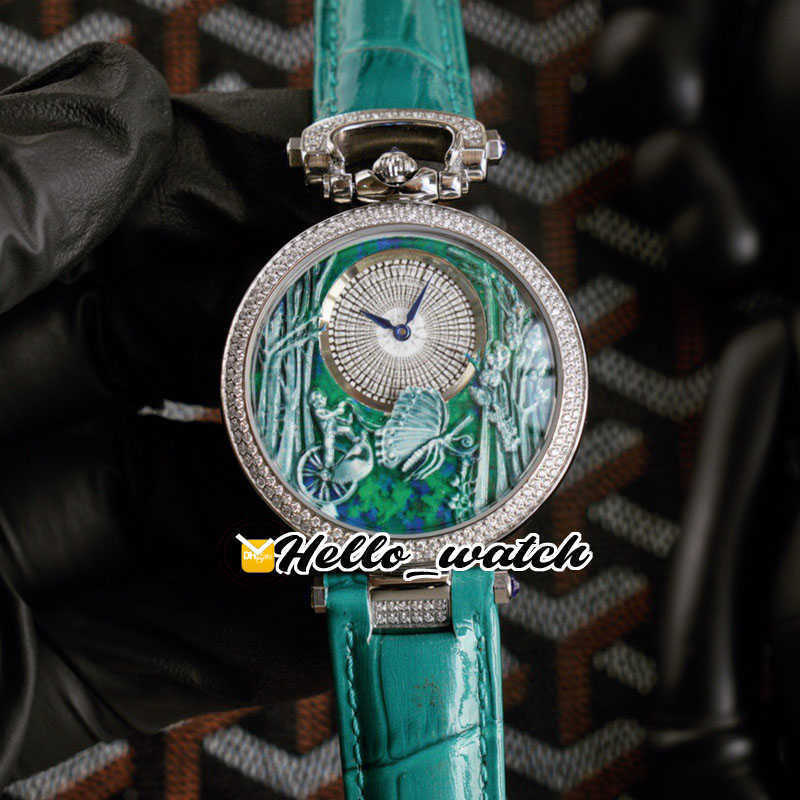 

Designer Watches 42mm Bovet 1822 Swiss Quartz Mens Unisex Watch 3D Relief Pattern Dial Steel Case Diamond Bezel Blue Leather Strap discount