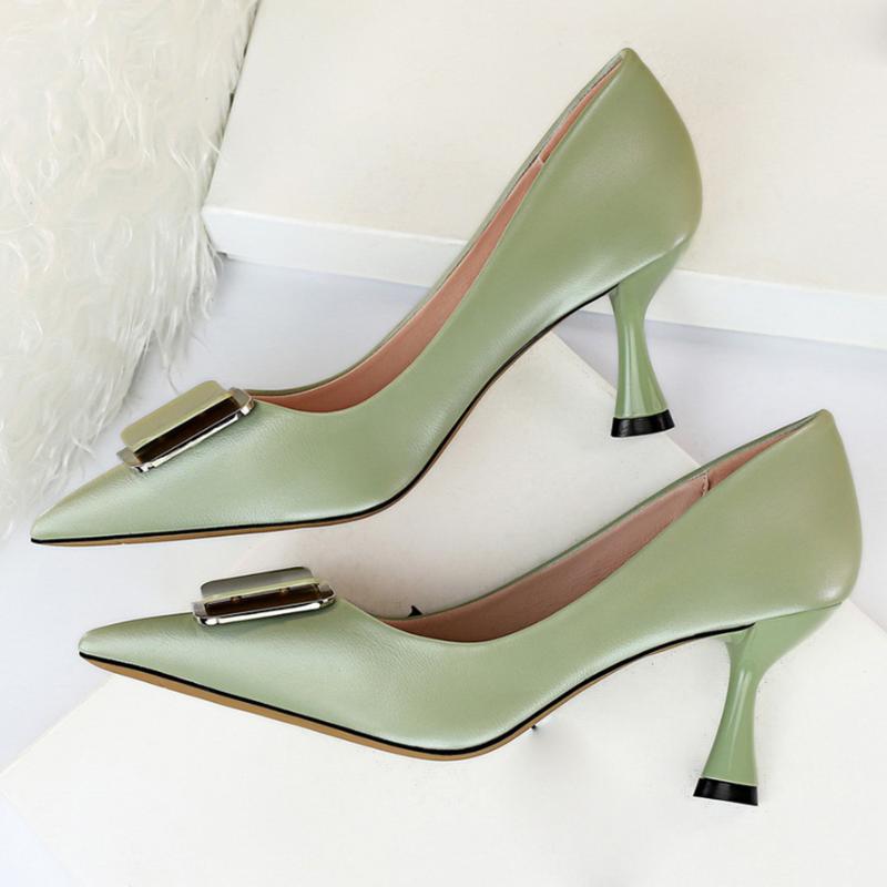 

Dress Shoes 2021 Women 7cm High Heels Blue Prom Pumps Lady Plus Size 10.5 Pointed Toe Valentine Low Scarpins Yellow Green Office, Black