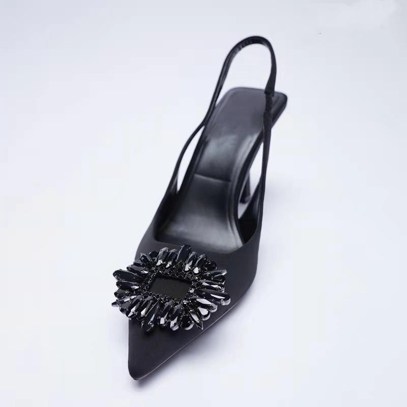 

Sandals Comfort Shoes For Women Elastic Band Buckle Summer Heels Large Size Suit Female Beige Slip-on Stiletto Girls Big High S, Black