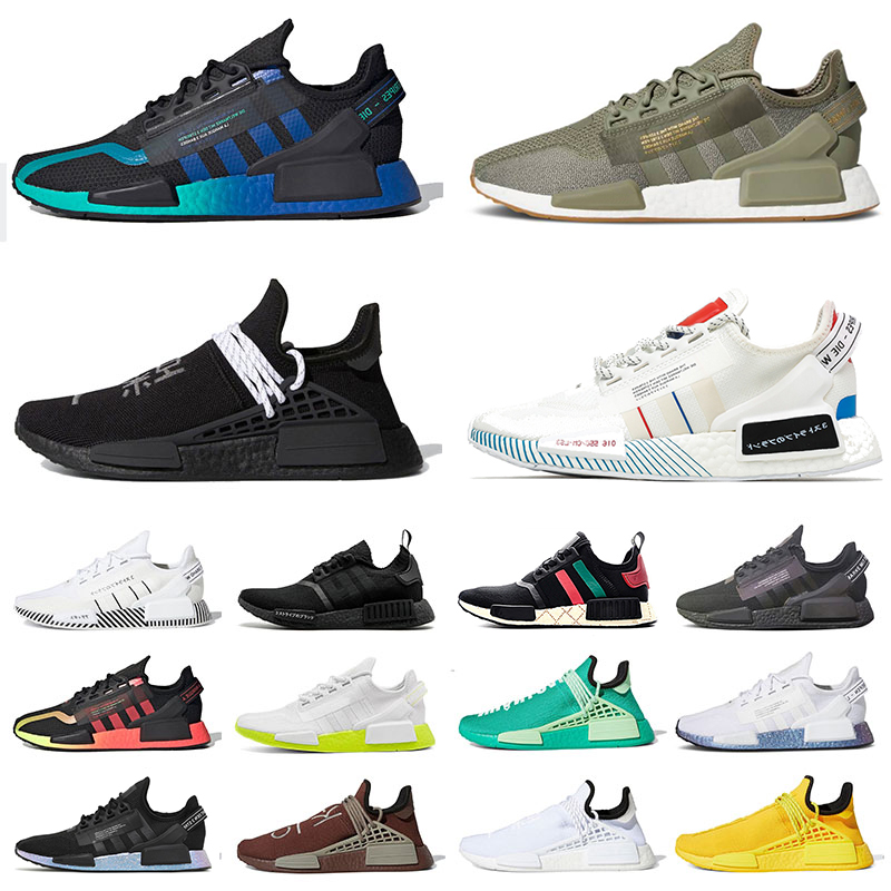 

2021 Nmd R1 V2 Pharell Williams Human Race Hu Trail Running Shoes Men Women Black White Speckled Extra Eye Orange Aqua Tones Mens Womens Good Sports Sneakers Trainers, 16 36-45
