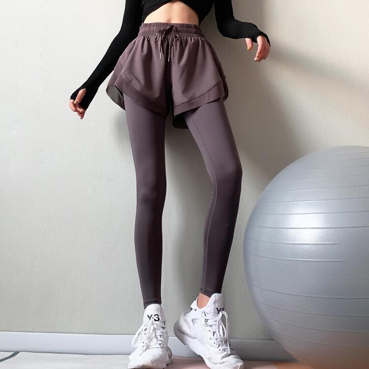 

Fake Two-piece Fitness Pants Women High Waist Stretch Tight Running Hakama Sports Yoga Pants, Black