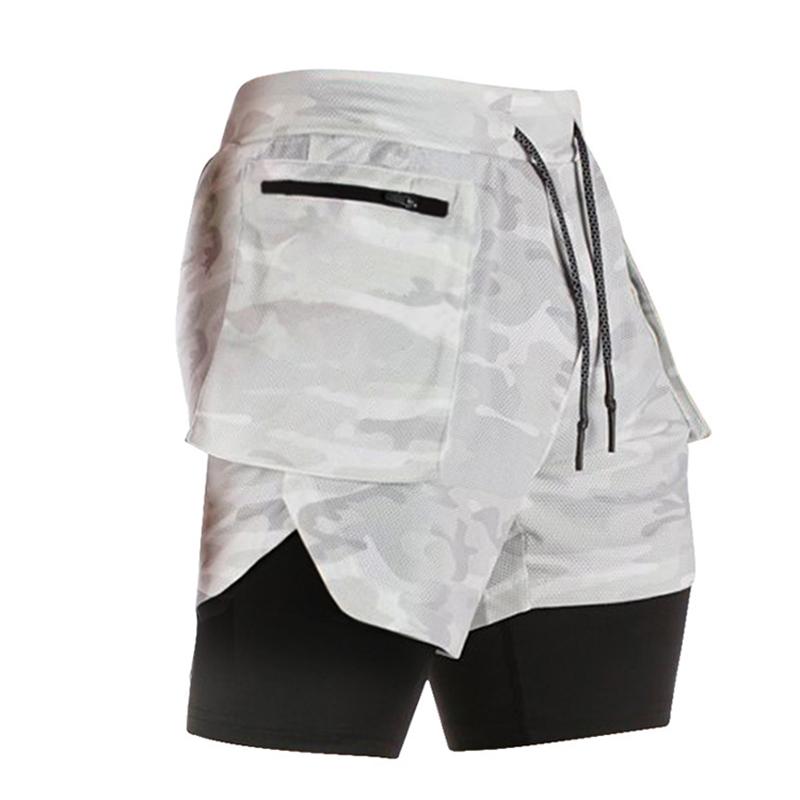 

2021 Men's Casual Shorts 2 in 1 Running Shorts Quick Dry Fitness Short Pants Homme Gyms Workout Sport Board Bottoms Male, White camo