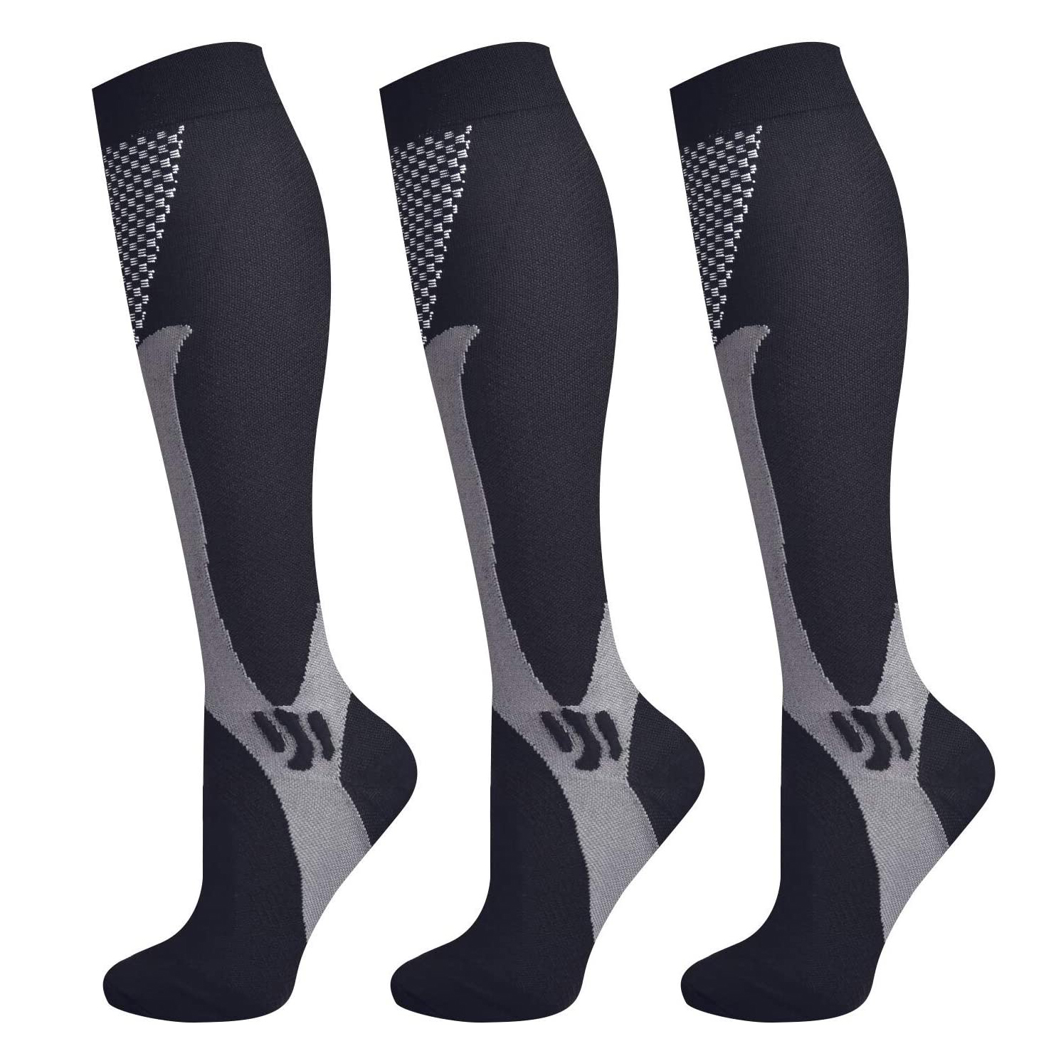 

Brotho 3 Pairs Compression Sos for Women & Men 20-30 mmHg Comfortable Athletic Nylon Medical Nursing Stoings Sport Running, Black white blue