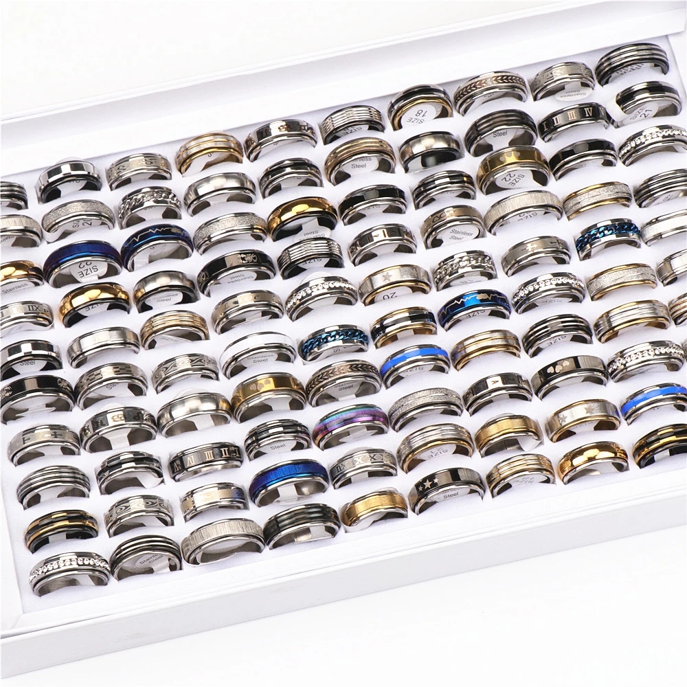 

Fashion Rotate Stainless Steel Spinner Rings For Men Women Jewelry Mix Style