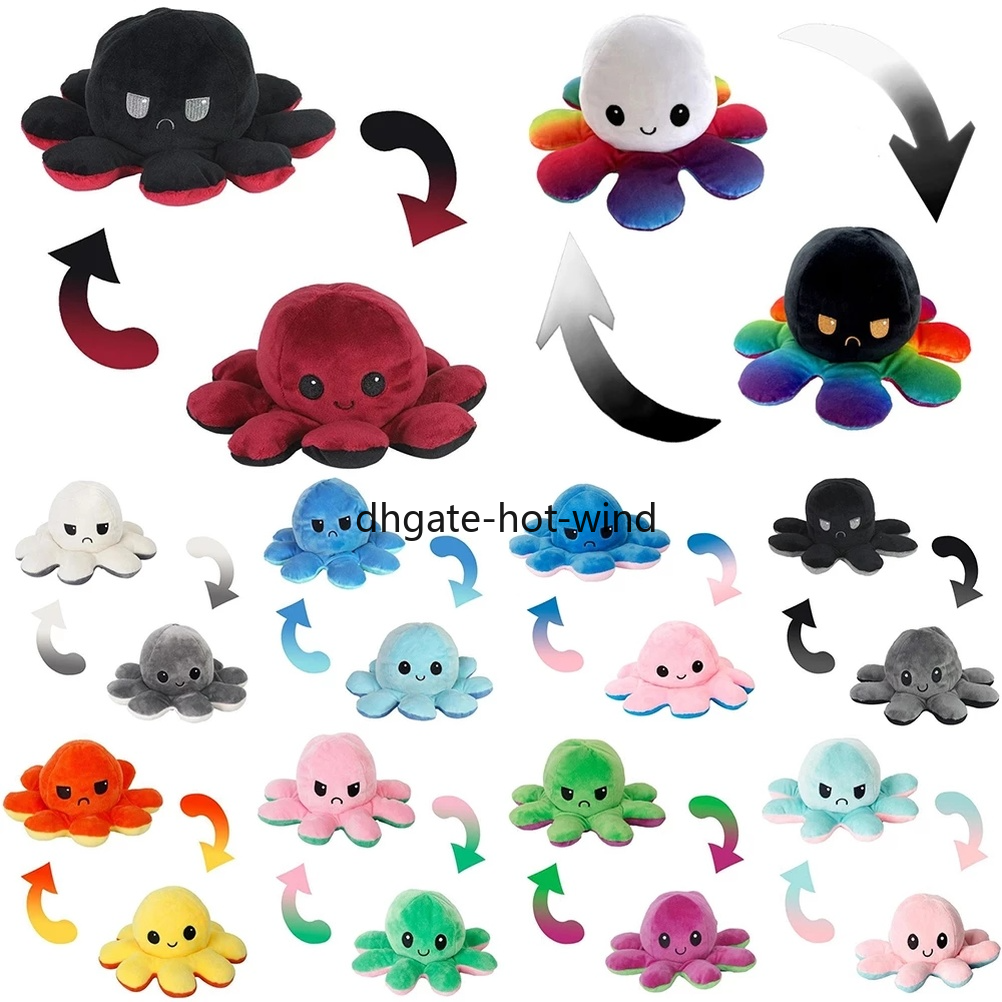 

DHL kids children toys Christmas Party Favor Soft Double-sided Expression Plush Toy Stock Reversible Flip Octopus Stuffed Dolls Wholesale