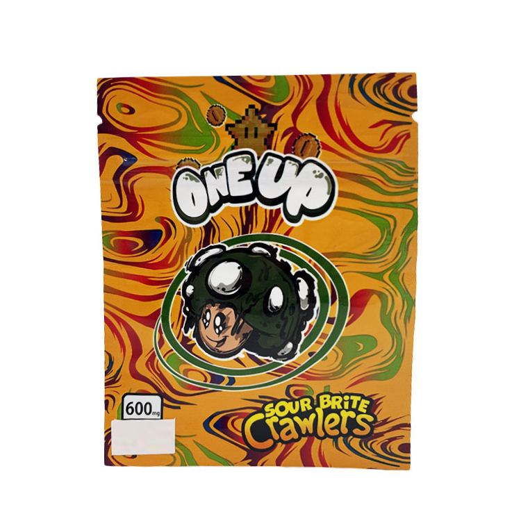 

One up sour brite crawlers candy bag 600 mg empty resealable edible grade Storage Aluminum Foil plastic packaging mylar bags smell proof 9*11cm