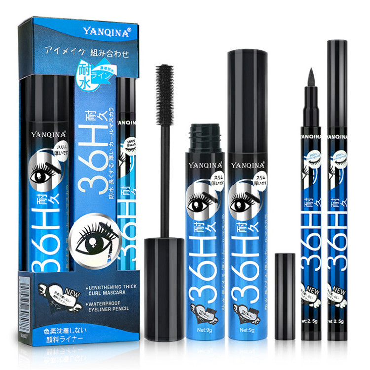 

YANQINA Black Liquid Eyeliner + Mascara 2pcs in 1 Quick Drying Waterproof Non-smudge Eye Liner Pencil Makeup Set 8827#