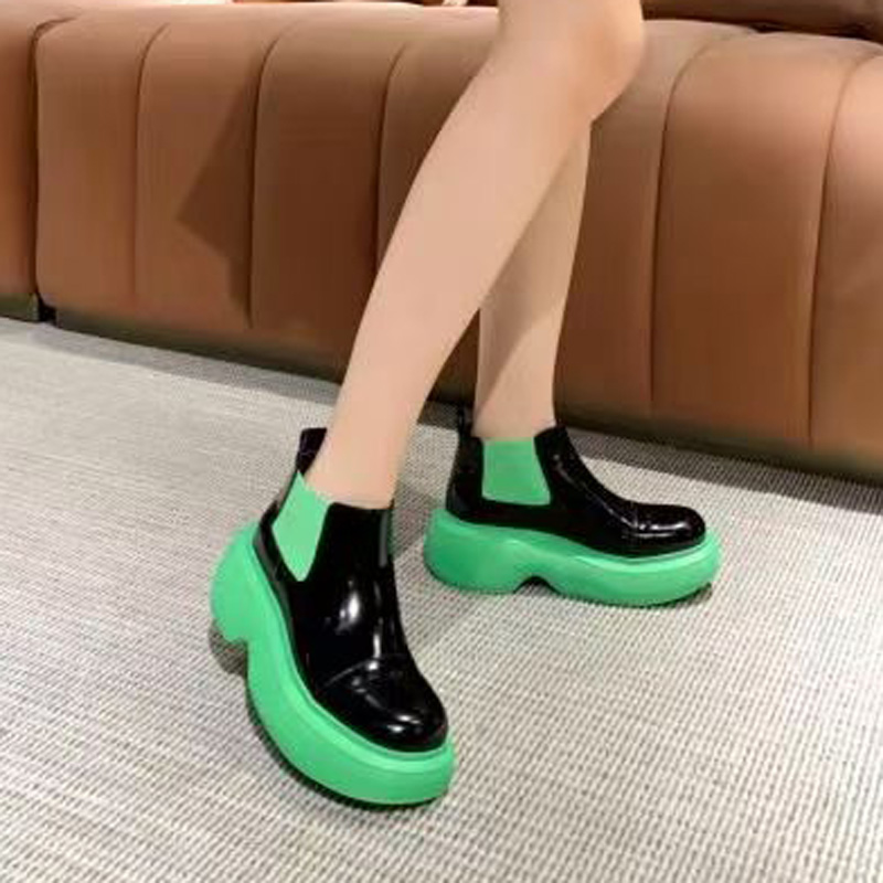 

Designer Shoes Soft Cowhide Platform Sneakers Loafers Rubber Black Shiny Leather Chunky Round Head Sneaker Thick Bottom Shoe size35-40