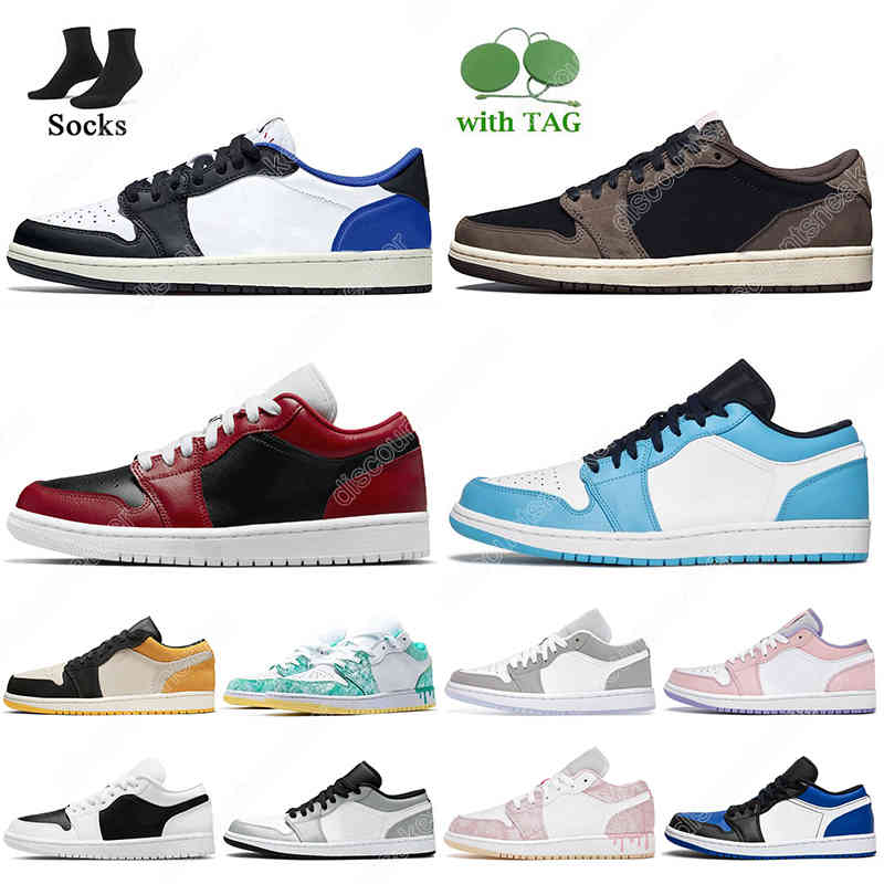 

With socks Top Quality 1 Low Basketball Shoes 1s Womens Mens Fragment UNC University Blue Chicago Flip Trainers