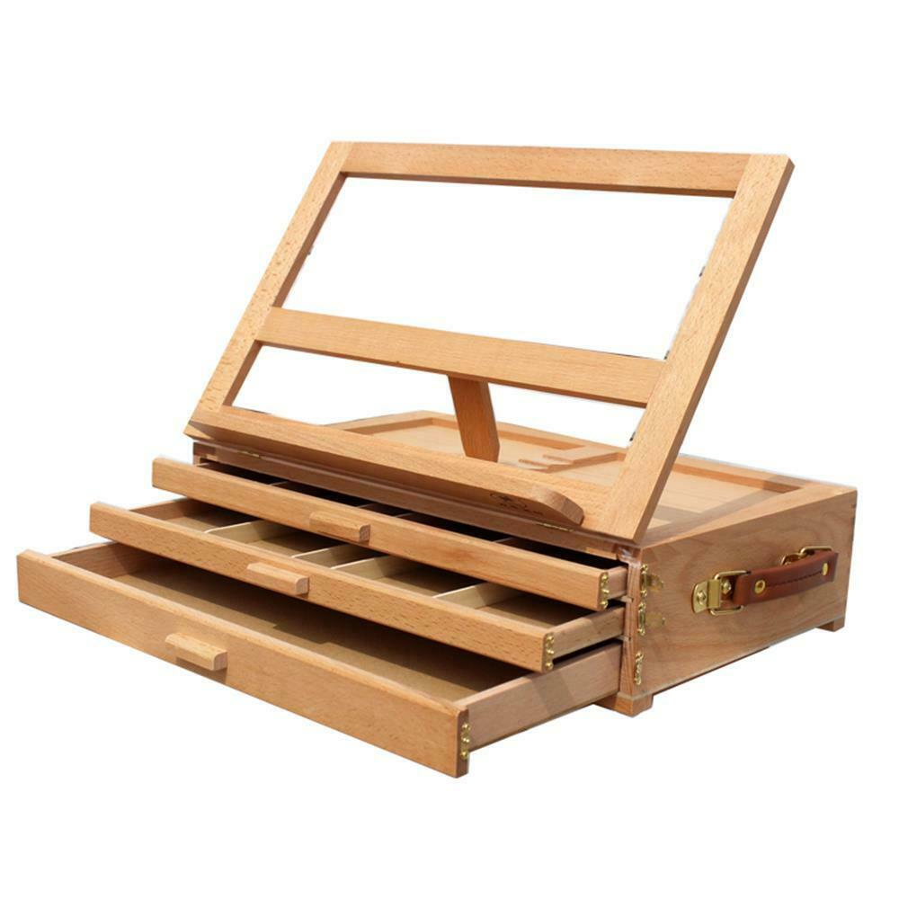 

Art Adjustable Artist Beech Wooden Tabletop Sketch Box Easel 3-Drawer Portable