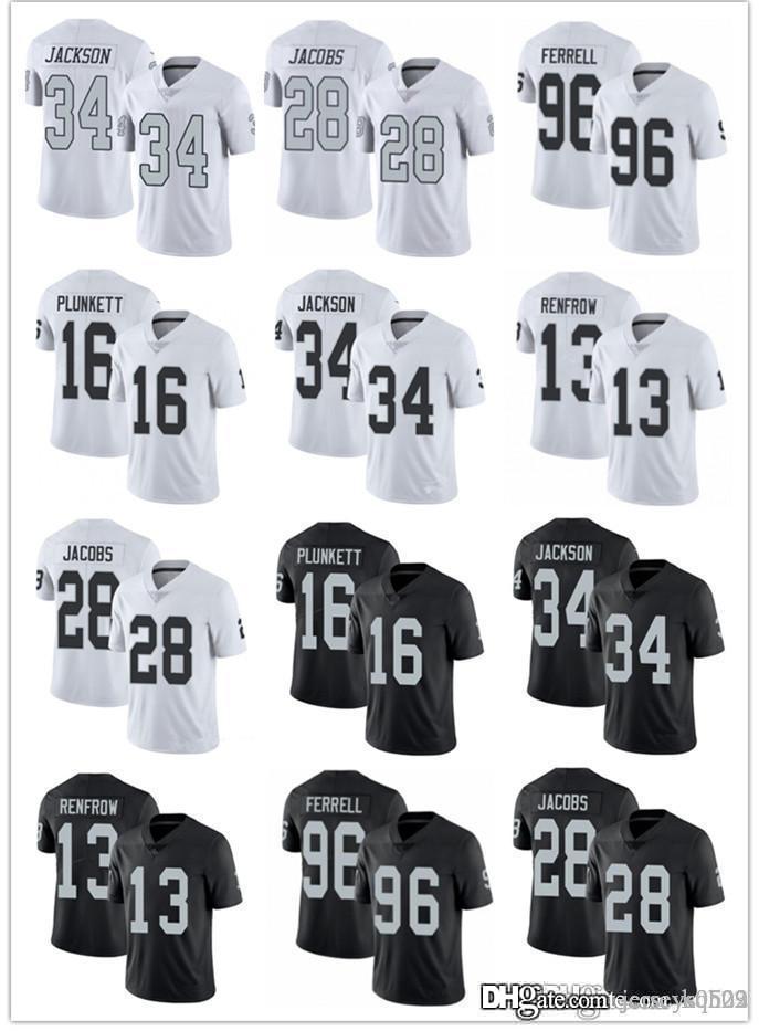 

Men Women Las Vegas Raiders 34 Bo Jackson 28 Josh Jacobs 16 Jim Plunkett 13 Hunter Renfrow 96 Clelin Ferrell Football Jerseys, Black;red