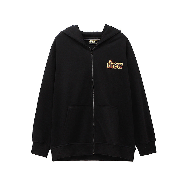 

Drew smiley face Hooded Sweater house Bieber Unisex balloon slippers loose fog Hoodie Terry coat, Black