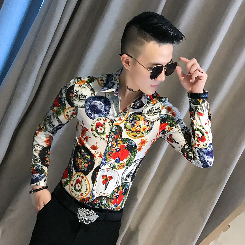 

New Estilo Chins Camisas De Impresso Para Roupas Masculinas 2021 Moda Primavera Nova Manga Longa Blusa Casual Homme Magro Ajuste 3xl-m 8u9h, Apricot