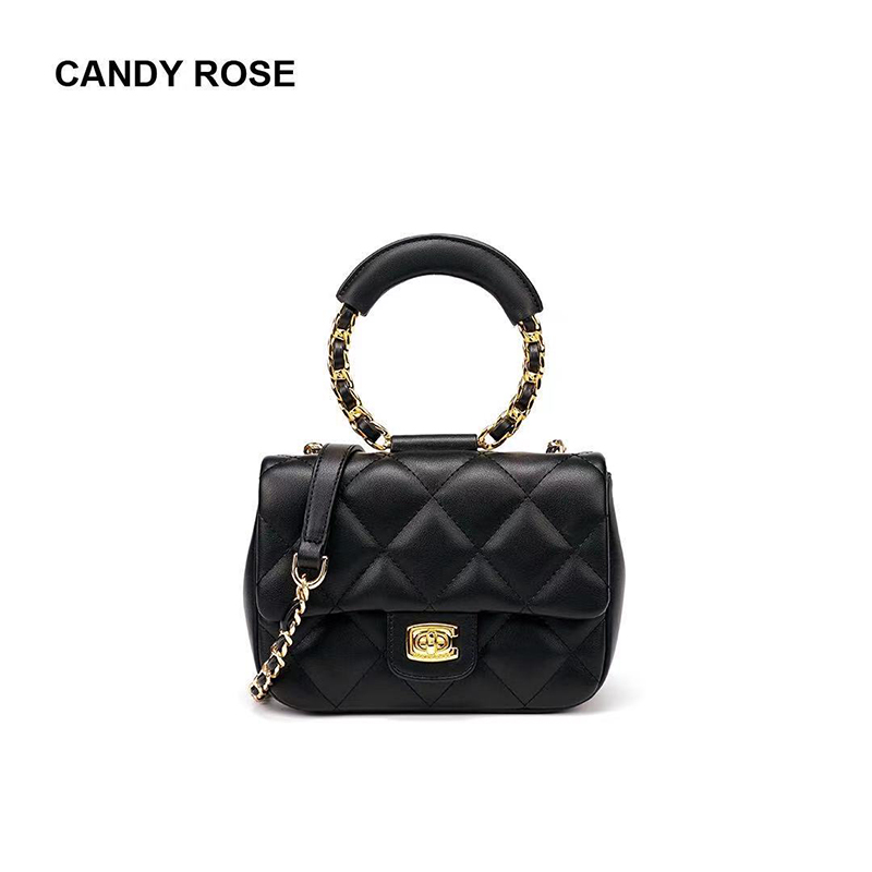 

Candy rose 2021 new CR ring handle rhombic bag small fragrance chain bag fashion one shoulder slant span bag handbag women, Grey