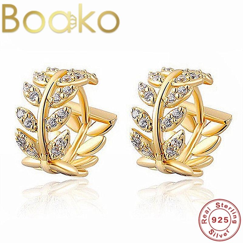

Hoop & Huggie BOAKO 925 Sterling Silver Luxury Leaves Full Zircon Earrings Female Fashion Simple Gorgeous Jewelry Valentine Gifts