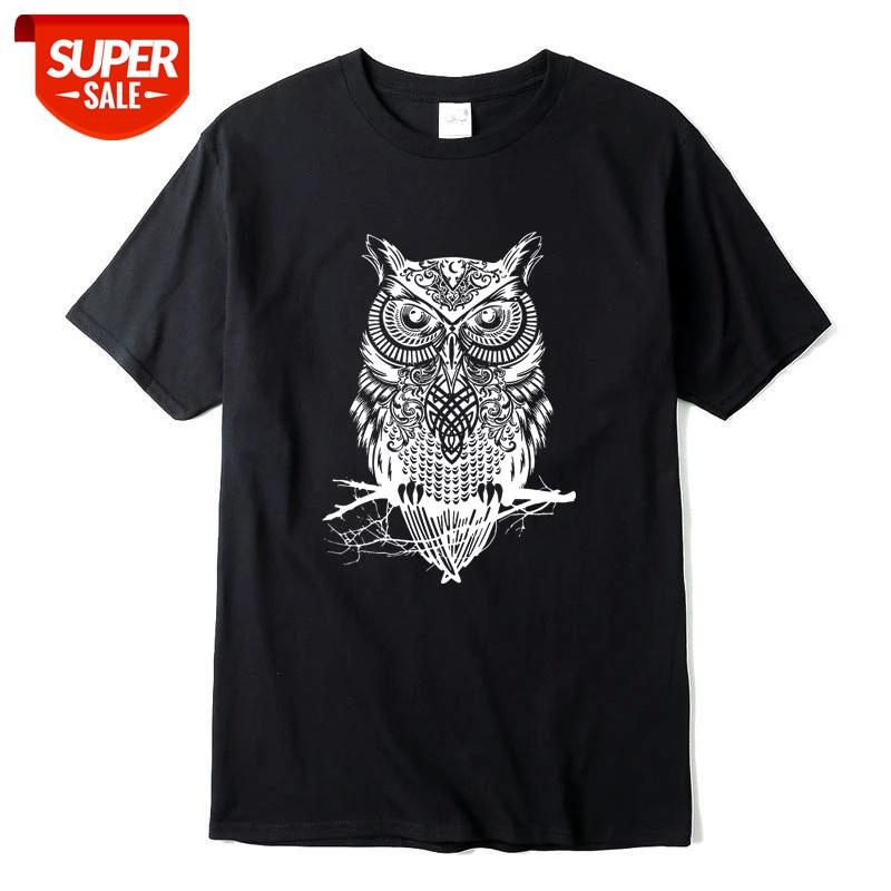

XIN YI Men's T-shirt high quality100%cotton O Neck top quality casual short sleeve o-neck loose OWL printed men t shirt For Men #V08m, White;black