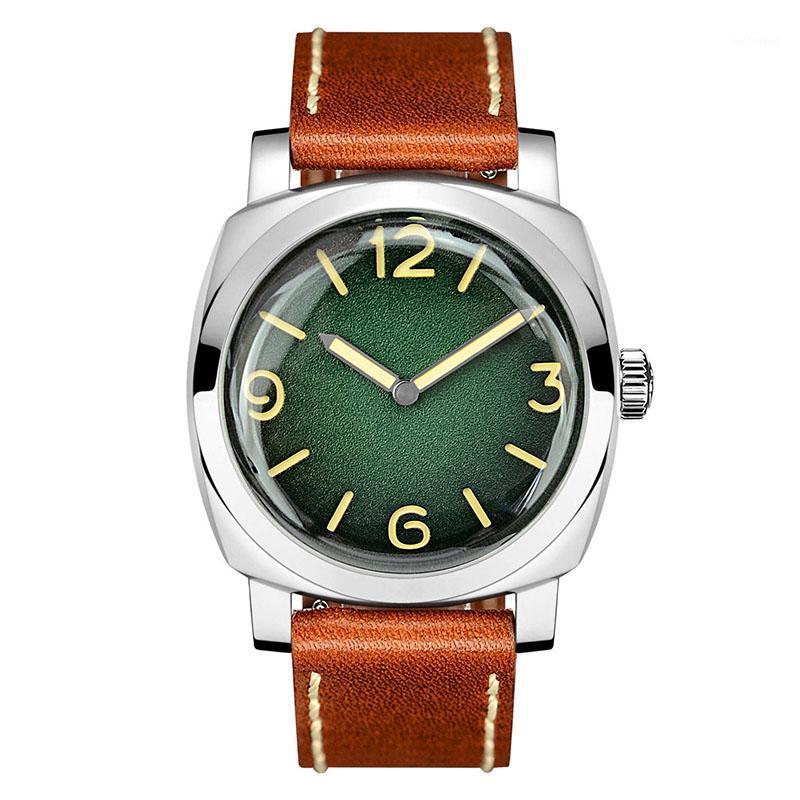 

Japan NH35 Automatic Movement 100WR Leather Strap Men's Watch With Brown Belt Wristwatches