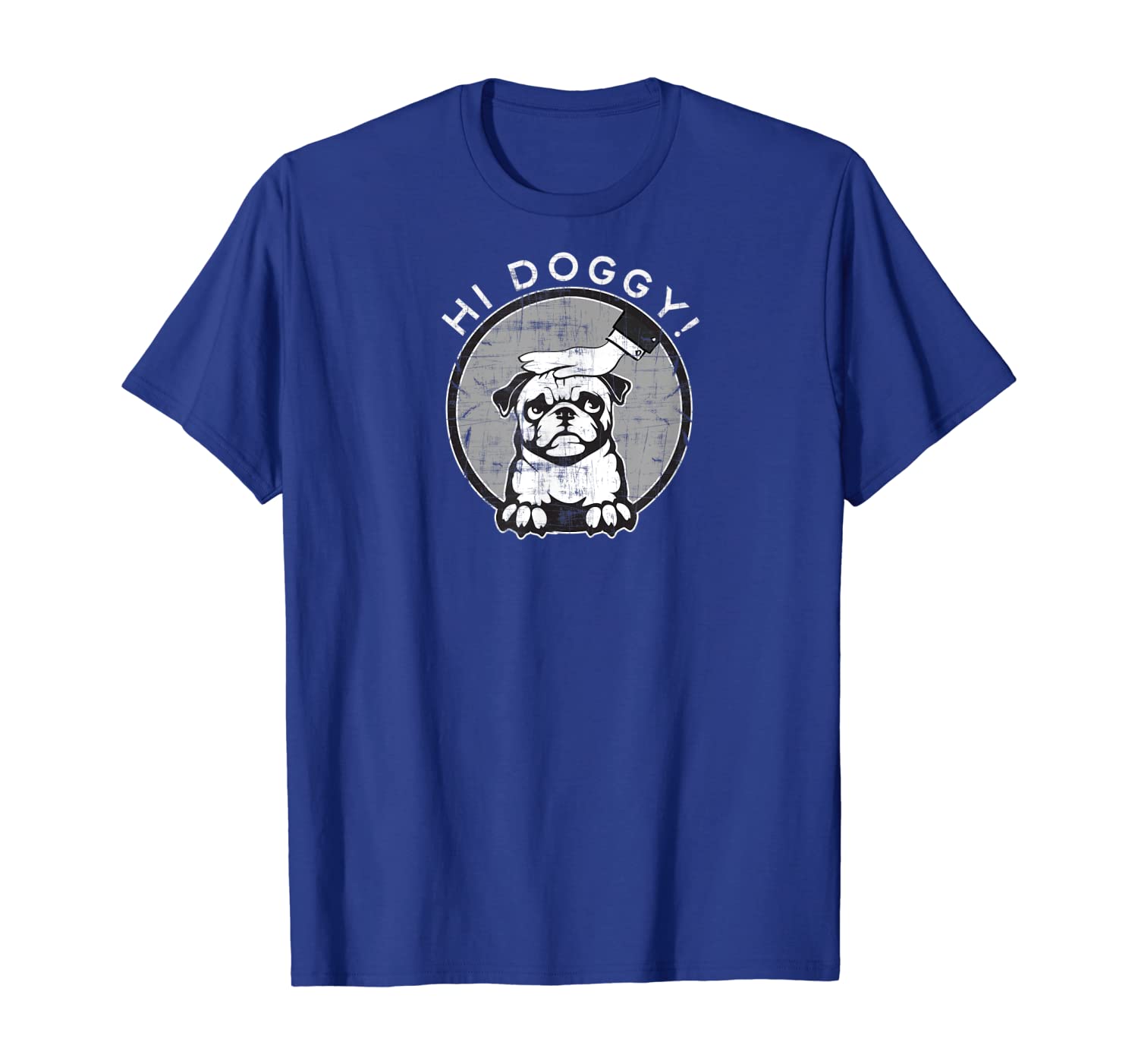 

"Hi Doggy" Shirt with hand - Distressed Tee, White;black