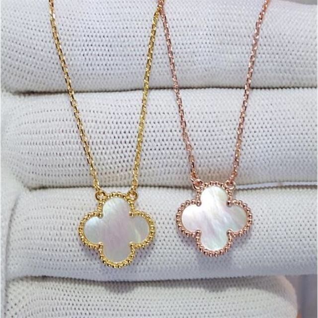 

2021 Fashion Jewelry Necklace Black White Red Green Four Leaf Flower Shell Agate 925 Silver 18k Gold and rose-gold Necklaces diamond clover Buckle