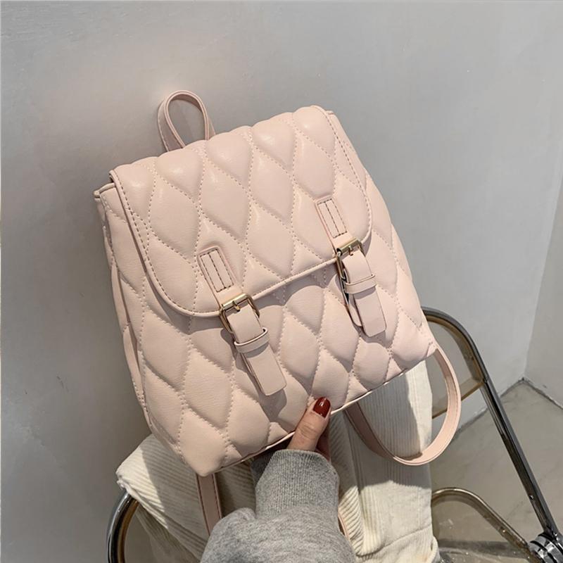 

Koren Style Fashion Small Padded Quilted Women Backpack Simple Design Soft PU Leather School Bags For Teenager Girls Spring 2021, Black