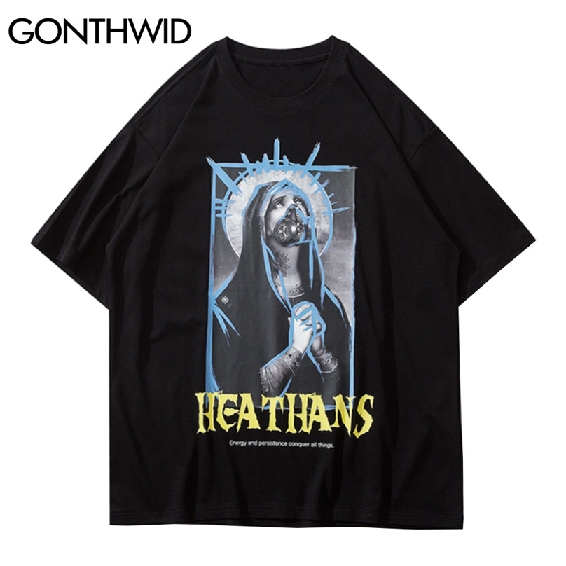 

Hip Hop Tshirts Creative Jesus God Prayer Short Sleeve Tees Shirt Streetwear Punk Rock Gothic T-Shirts Men Tops 210602, Black