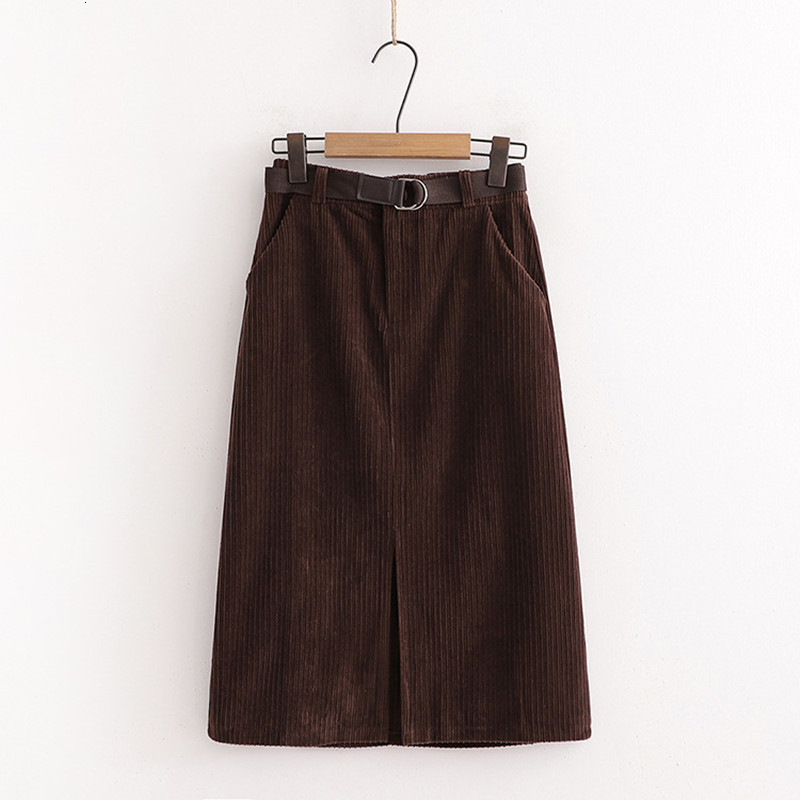 

2021 New Women Corduroy Skirts Knee-length Pencil Elastic Female Skirt High Waist Office Lady Faldas Xnm8, Khaki