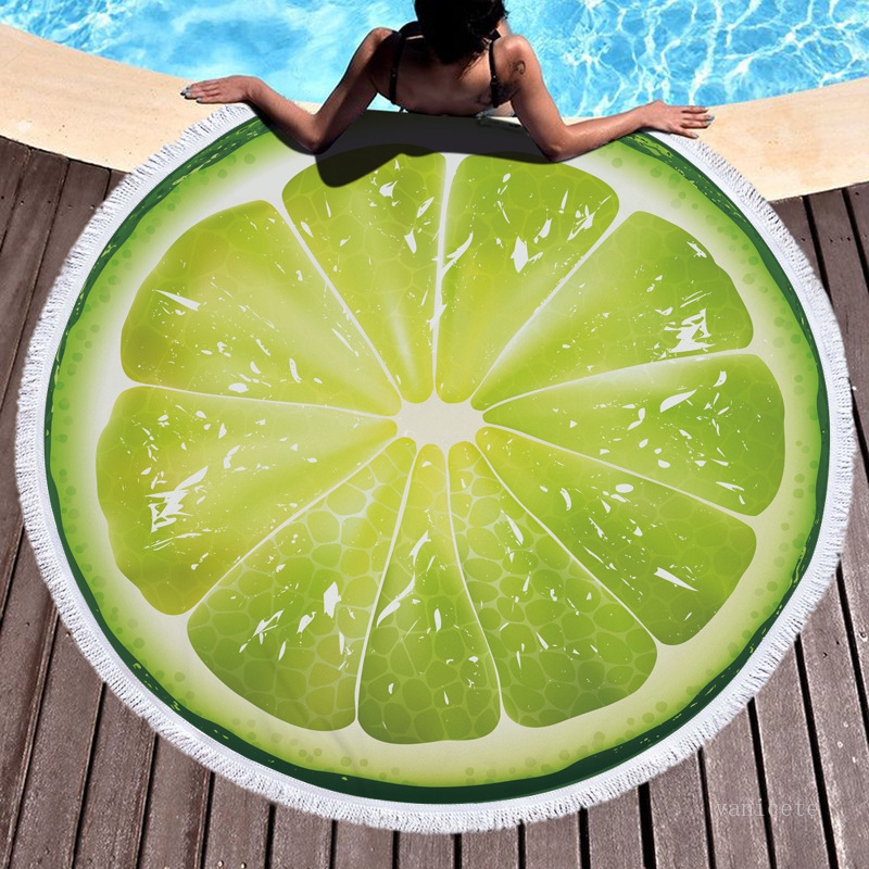 

150cm Microfiber Fruit pattern Blanket 3D printing beach towel tassels Round Shape blankets Burrito Blanket T9I001168