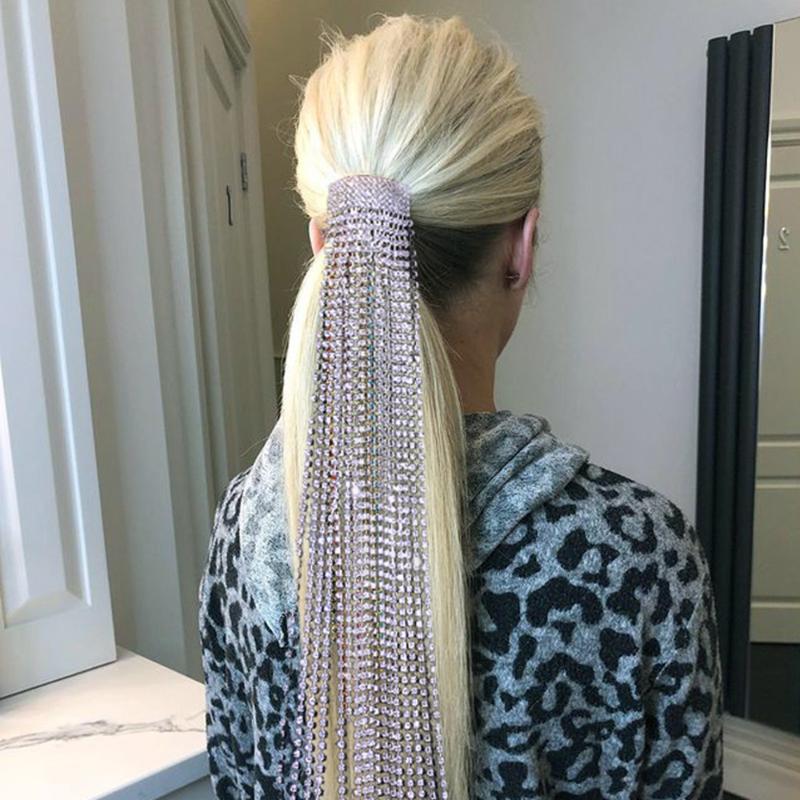 

Hair Clips & Barrettes Rhinesotne Long Tassel Chain Accessories Headwear For Women Bling Crystal Comb Pin Head Jewelry, Golden;silver