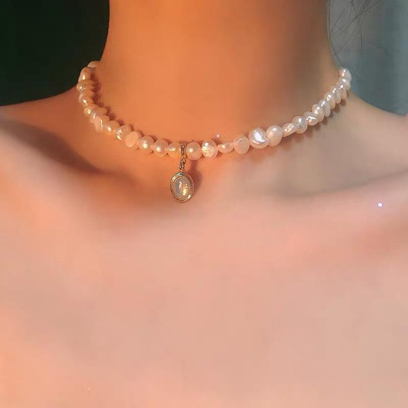 

Pendant Necklaces Baroque Freshwater Pearl Chain Moonstone Strand Necklace For Women Elegant Statement Chokers Jewelry