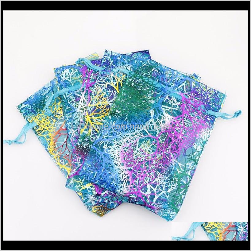 

Coralline Organza Drawstring Jewelry Packaging Pouches Party Candy Wedding Favor Gift Bags Design Sheer With Gilding Pattern 10 X15Cm Evvor, Pink;blue