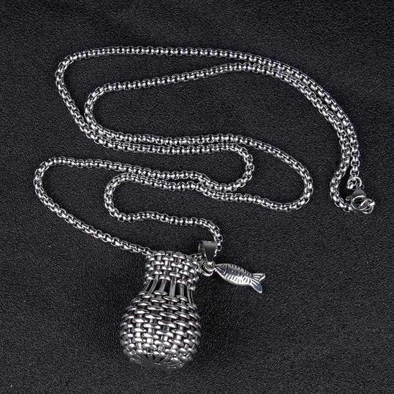 

Pendant Necklaces Creative Personality Bamboo Basket Necklace Long Titanium Steel Box Chain Hip-Hop Unique Design Jewelry