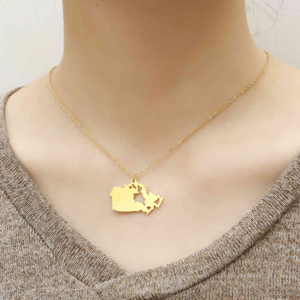

Continent country Canada Map Necklace creative personality women's collarbone chain titanium steel gold plated accessories