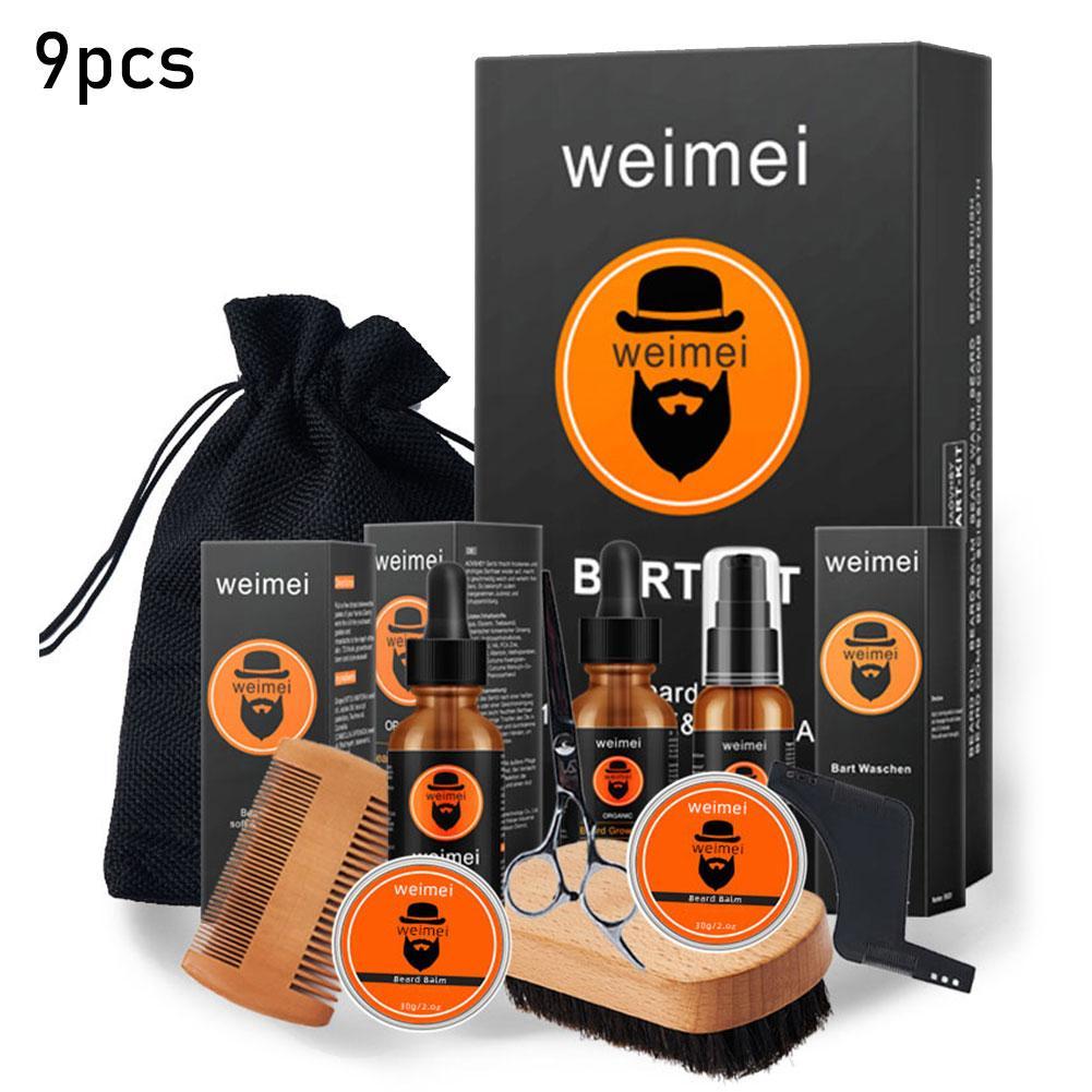 

9Pcs/set Barbe Beard Growth Kit Hair Growth Enhancer Beard Growth Essentital Oil Beard Care SetScouts