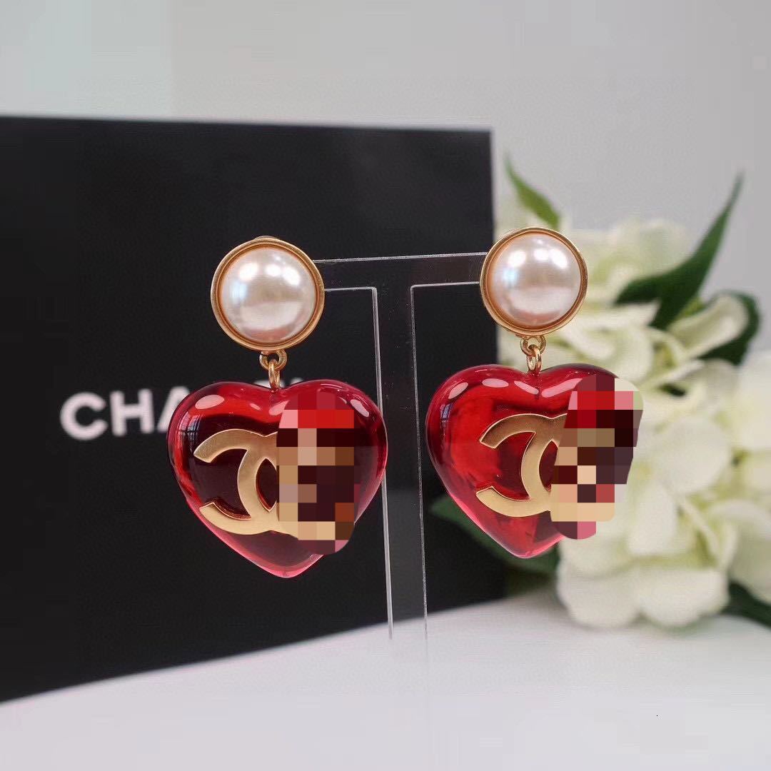 

70%OFF Pearl simple fashion geometric love women's small fragrance red peach heart 925 silver needle Earrings OZ6Z, Golden