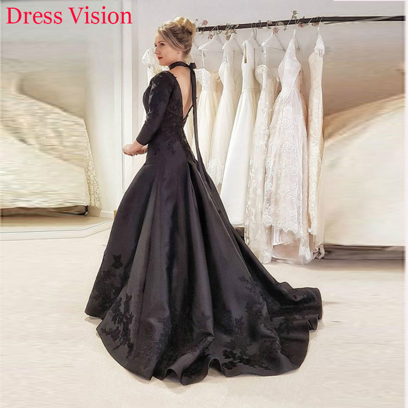 

2021 Black Deep V-neck Vestidos Novia Robe De Marie Wedding Party Gowns Three Quarter Sleeves Iffo