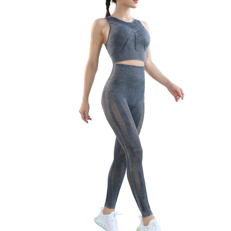 

Seamless Yoga Set Women Crop Top Sportswear Sleeveless Sport Suit for Fitness Women Gym Workout Clothes Mesh Sport Outfit Female, Green