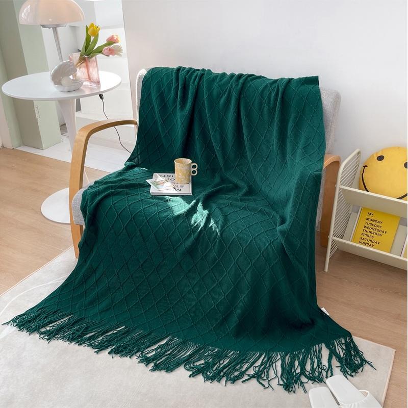 

New Nordic Tassel Knitted Blanket Green Yellow Solid Multi-Function Acrylic Sofa Chair Bed Decor Cover Four Season Home Textile