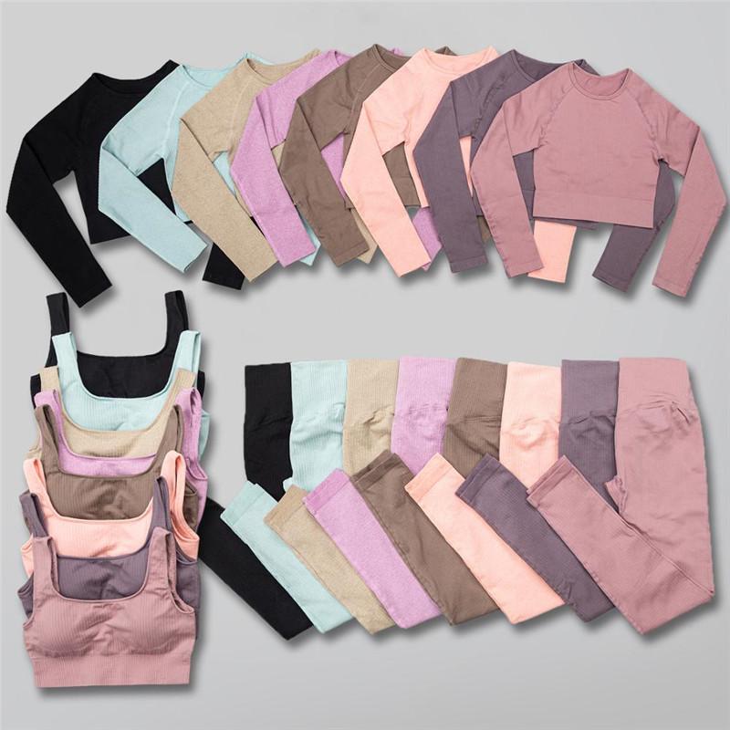 

Wholesale 3Pcs Seamless Yoga Set Women Tracksuit High Waist Pants Fitness Leggings Workout Gyms Long Sleeve Crop Top Sports Bra, Only bra khaki