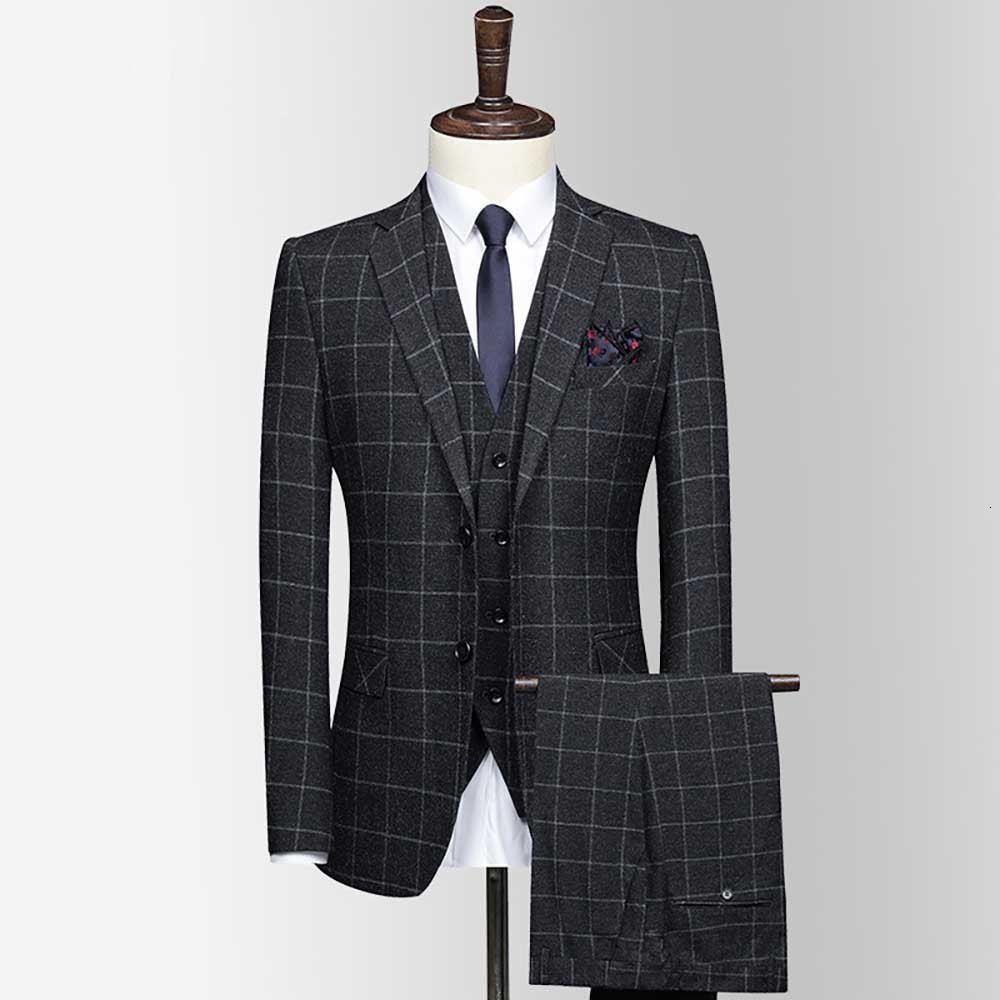 

2021 New Formal Leisure Blazer Chess Office Suits Premium Wedding Blazers Set Men's Clothes Hsda, 1pcs vest