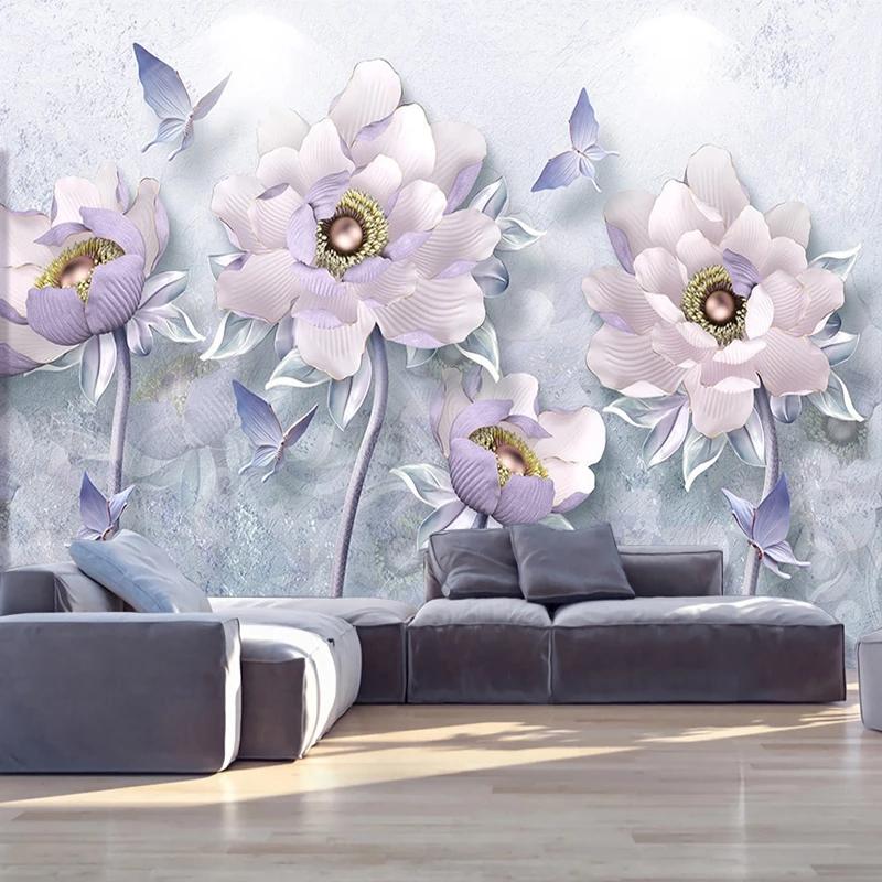 

Wallpapers Custom Size Murals 3D Stereo Relief Flowers Retro European Style Jewelry Wall Living Room TV Background Self Adhesive Wallpaper, Silk cloth