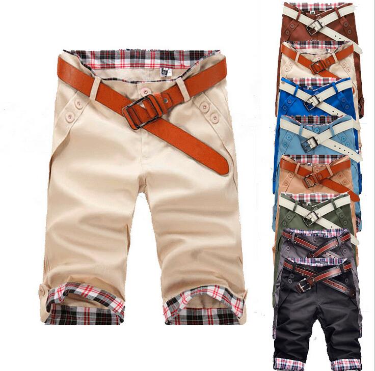 

Casual Flanged Plaid Beach Short Pants Fashion Patchwork Straight Men Knee Length Sweatpants Summer Mens Sports Shorts Loose Casual, Gray